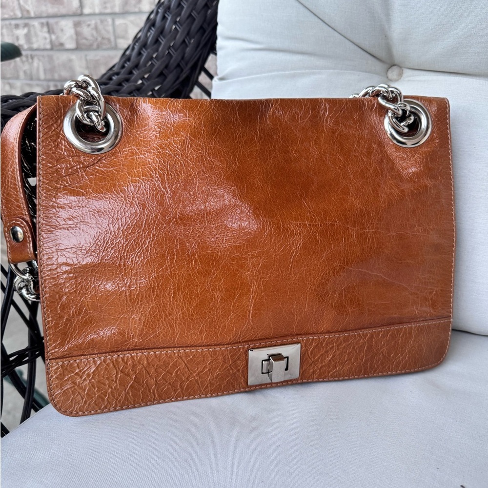 Nordstrom Brown Patent Leather Adjustable Chain Strap Shoulder/Crossbody Bag